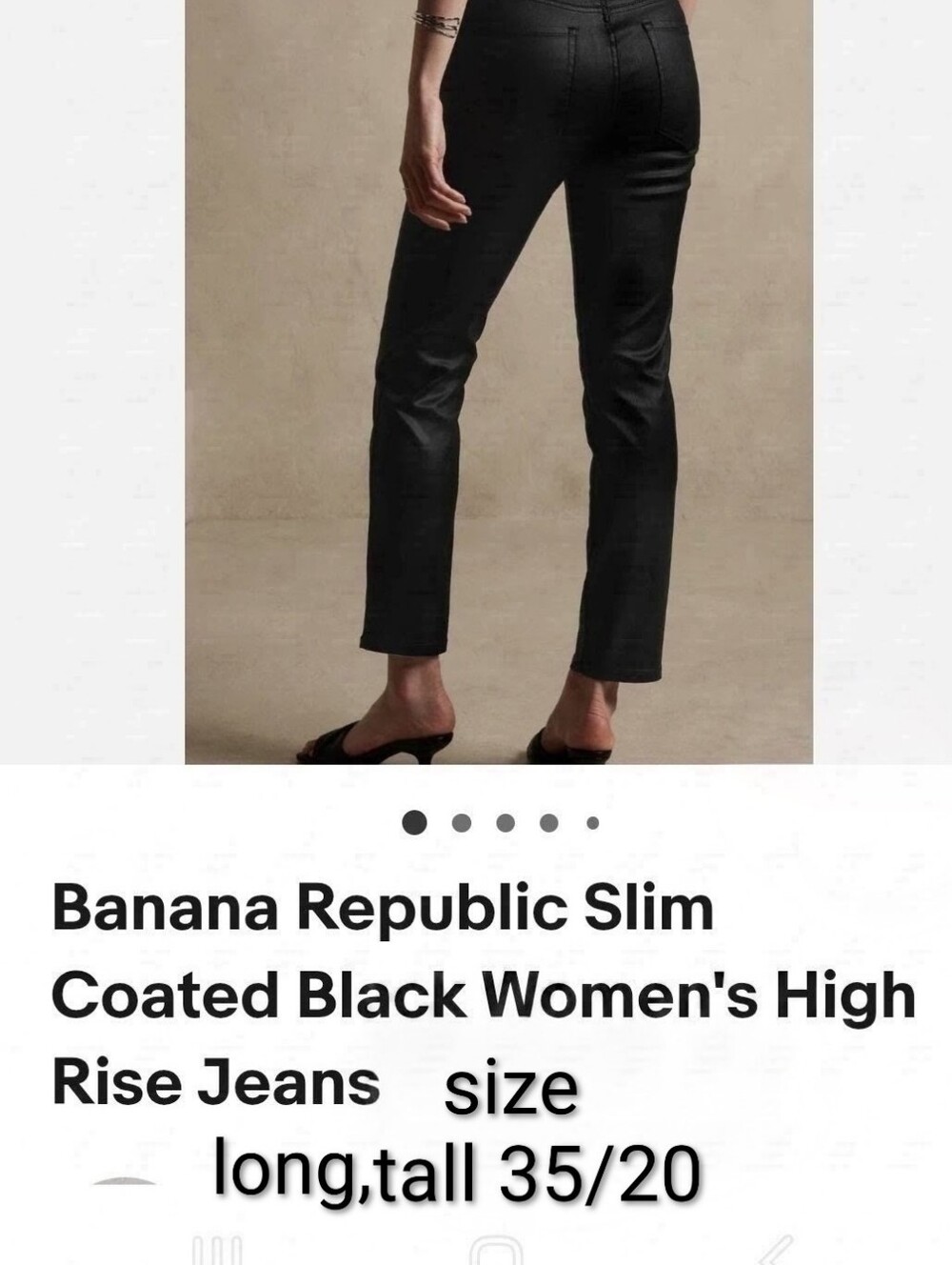 NWOT Banana Republic Womens Black Coated  High Wasited Jeans Slim Tall 35/20
